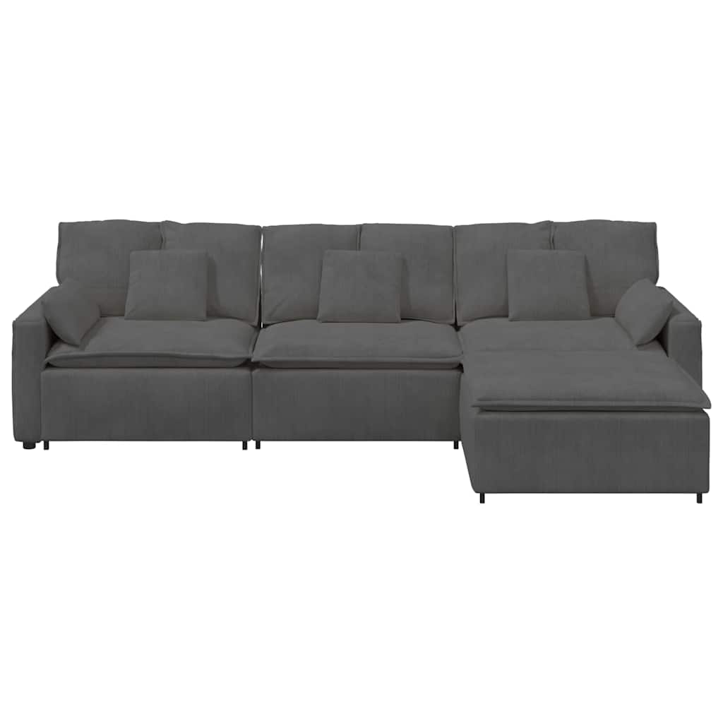 Modulares Sofa mit Fußhocker und Kissen Dunkelgrau
