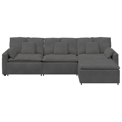 Modulares Sofa mit Fußhocker und Kissen Dunkelgrau