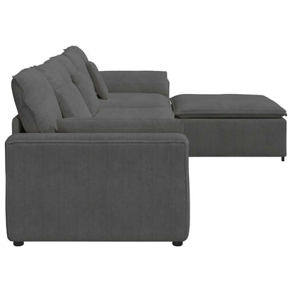 Modulares Sofa mit Fußhocker und Kissen Dunkelgrau