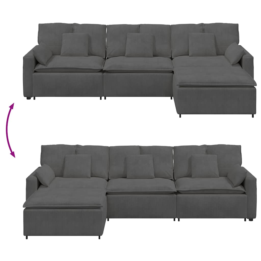 Modulares Sofa mit Fußhocker und Kissen Dunkelgrau