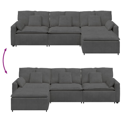 Modulares Sofa mit Fußhocker und Kissen Dunkelgrau