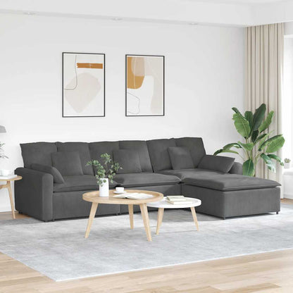 Modulares Sofa mit Fußhocker und Kissen Dunkelgrau