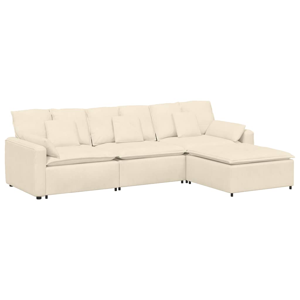 Modulares Sofa mit Fußhocker und Kissen Cream