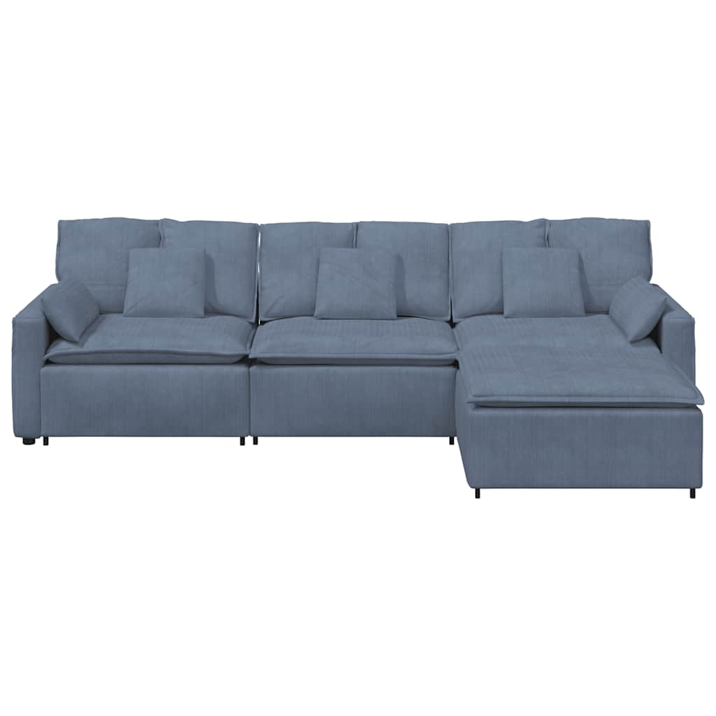 Modulares Sofa mit Fußhocker und Kissen Blau