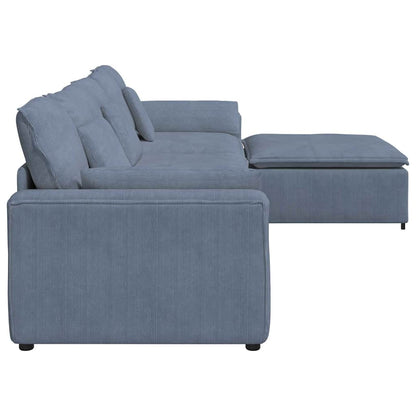 Modulares Sofa mit Fußhocker und Kissen Blau