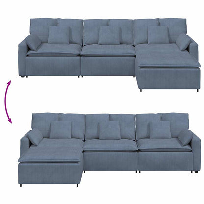 Modulares Sofa mit Fußhocker und Kissen Blau