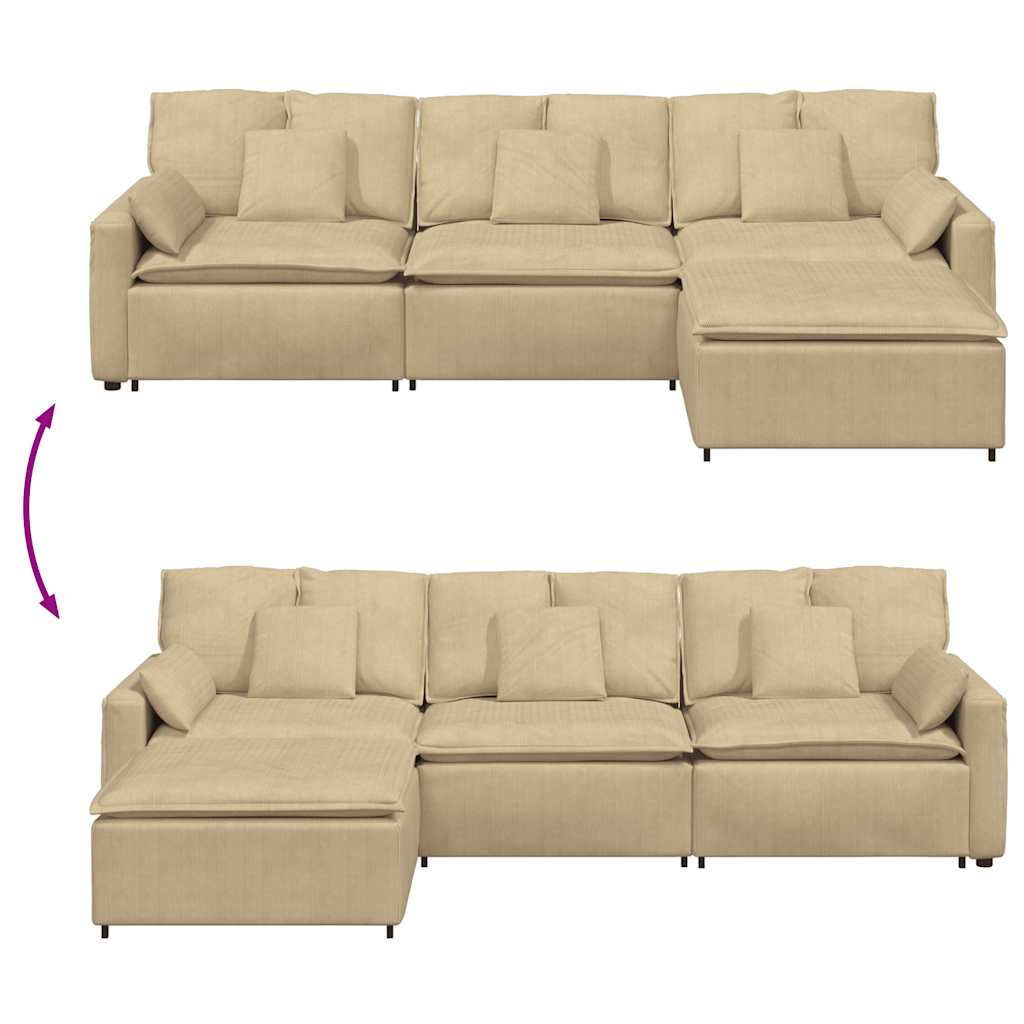 Modulares Sofa mit Fußhocker und Kissen Graugrün