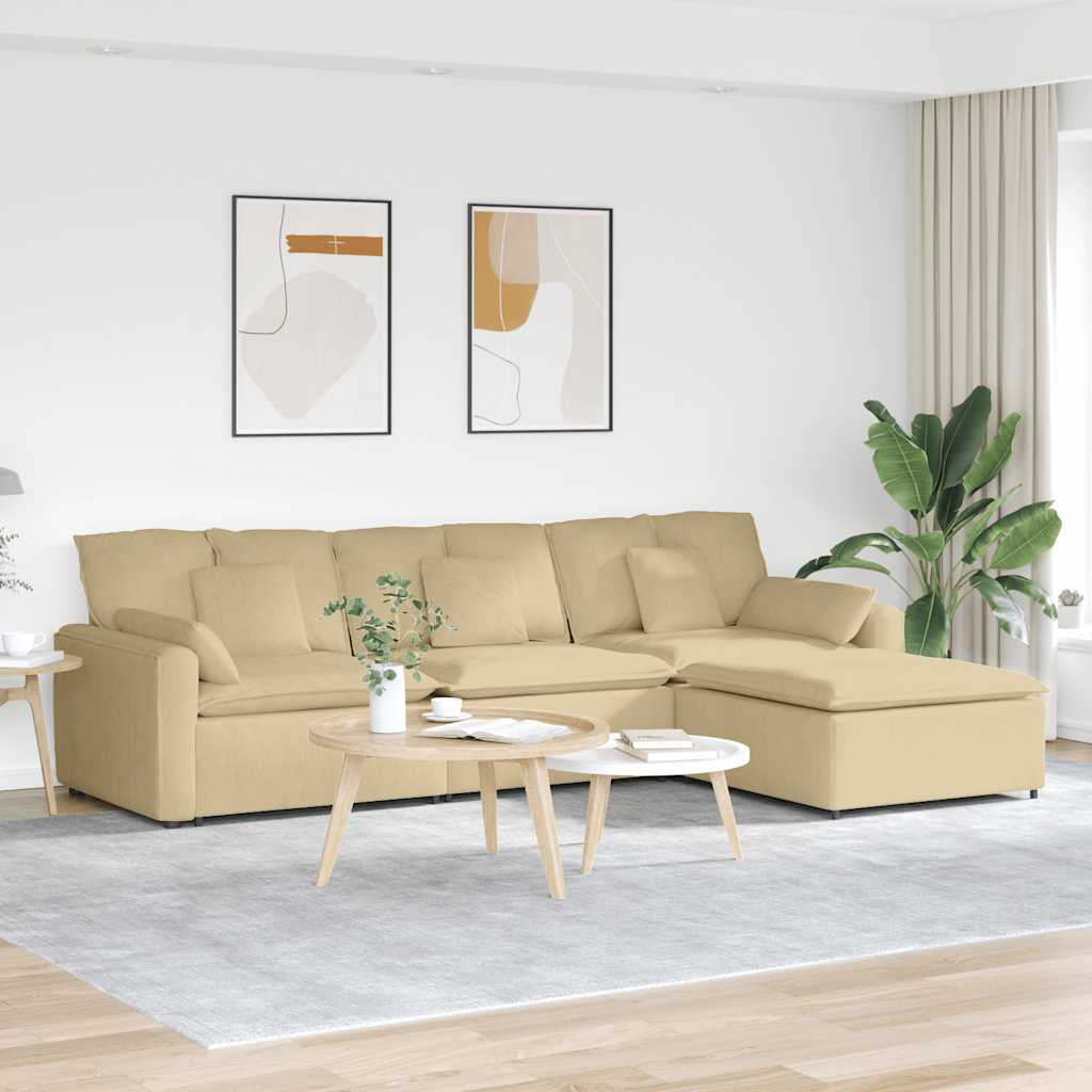 Modulares Sofa mit Fußhocker und Kissen Graugrün
