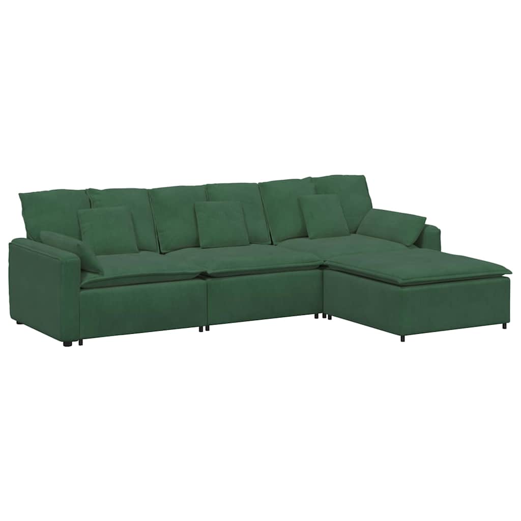 Modulares Sofa mit Fußhocker und Kissen Dunkelgrün