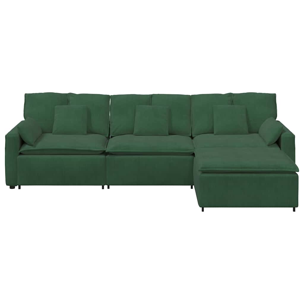 Modulares Sofa mit Fußhocker und Kissen Dunkelgrün