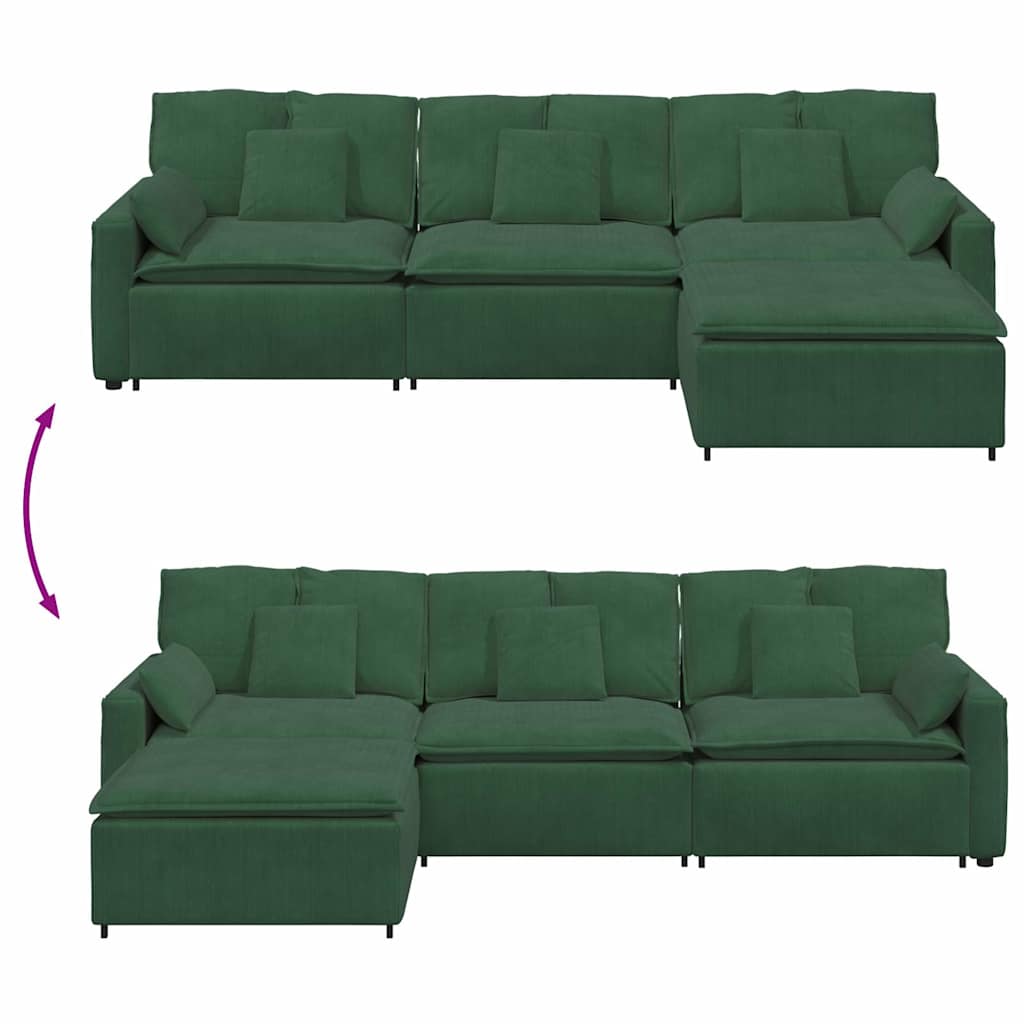 Modulares Sofa mit Fußhocker und Kissen Dunkelgrün