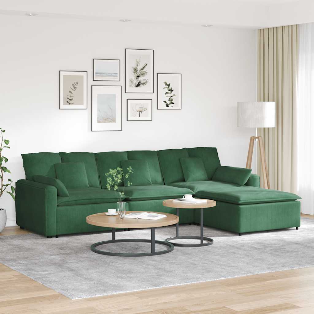 Modulares Sofa mit Fußhocker und Kissen Dunkelgrün
