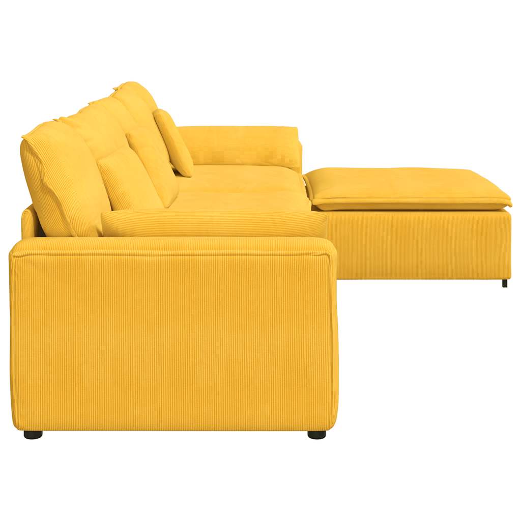 Modulares Sofa mit Fußhocker und Kissen Hellgelb