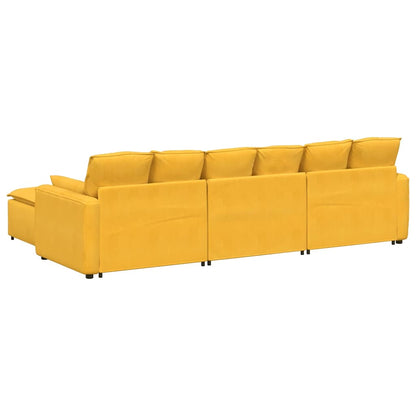 Modulares Sofa mit Fußhocker und Kissen Hellgelb