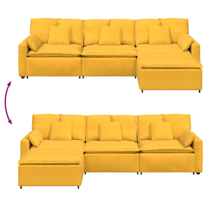 Modulares Sofa mit Fußhocker und Kissen Hellgelb