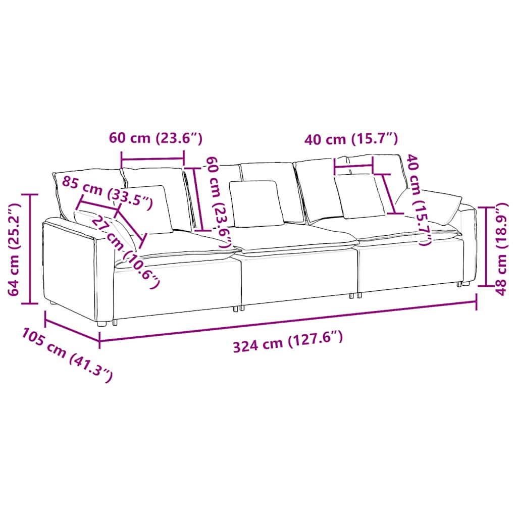 Modulares Sofa mit Kissen Hellgrau