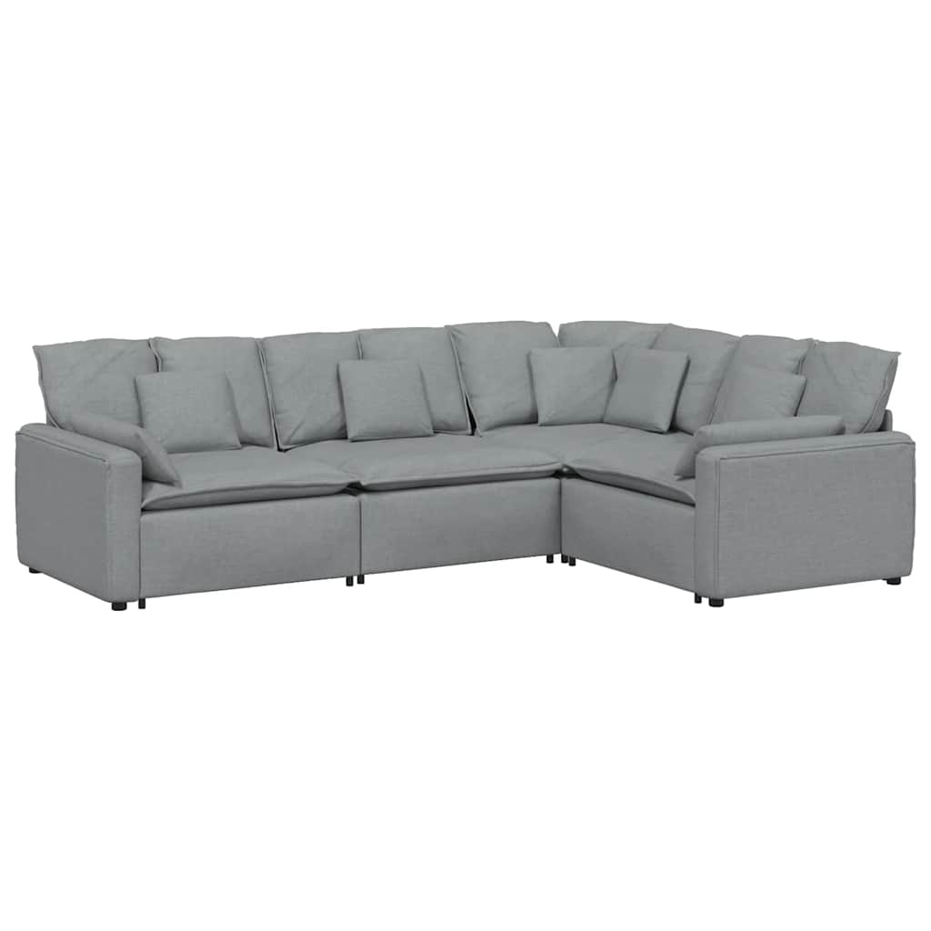 Modulares Sofa mit Kissen Stoff Hellgrau