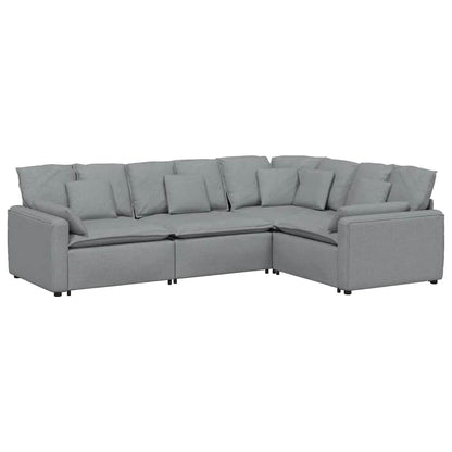 Modulares Sofa mit Kissen Stoff Hellgrau