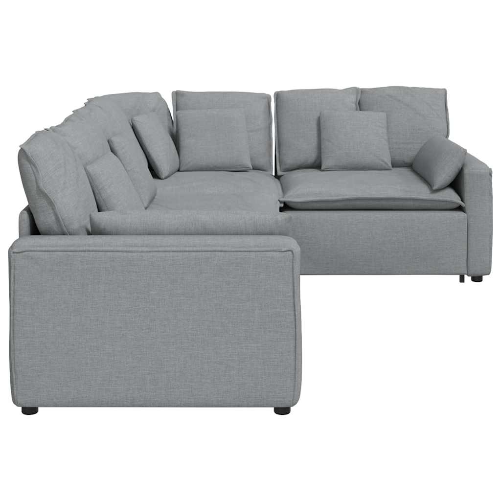 Modulares Sofa mit Kissen Stoff Hellgrau