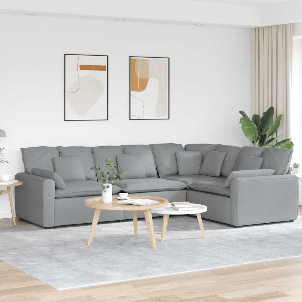 Modulares Sofa mit Kissen Stoff Hellgrau