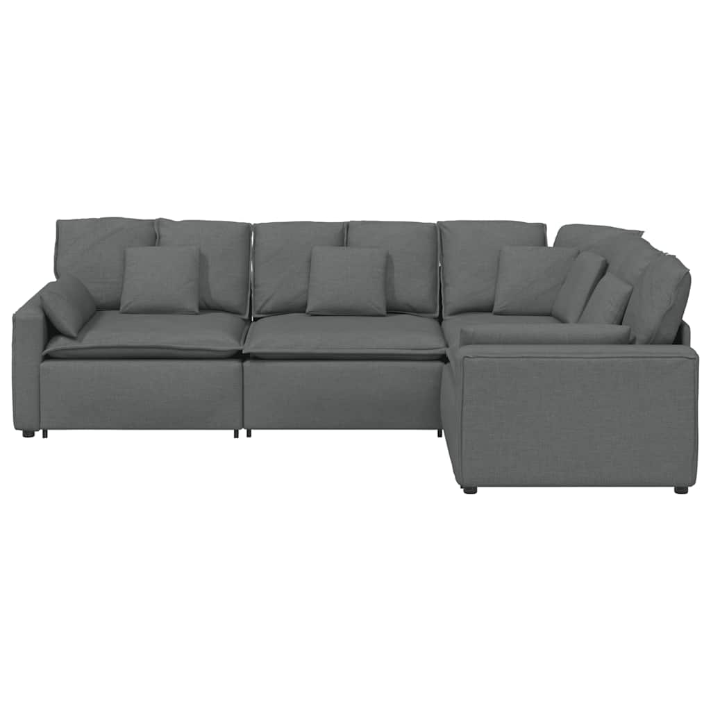 Modulares Sofa mit Kissen Stoff Dunkelgrau