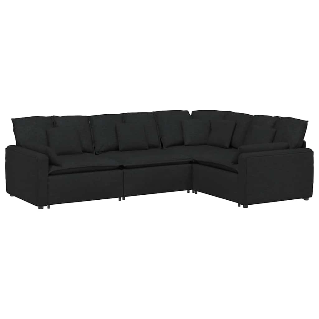 Modulares Sofa mit Kissen Stoff Schwarz