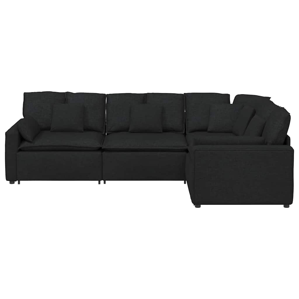 Modulares Sofa mit Kissen Stoff Schwarz