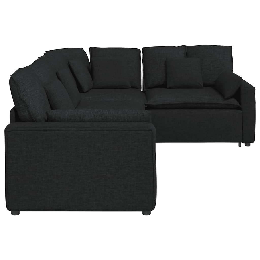 Modulares Sofa mit Kissen Stoff Schwarz