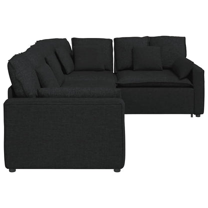 Modulares Sofa mit Kissen Stoff Schwarz