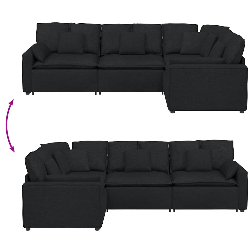 Modulares Sofa mit Kissen Stoff Schwarz