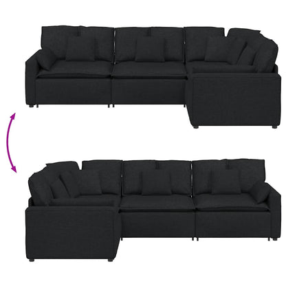 Modulares Sofa mit Kissen Stoff Schwarz