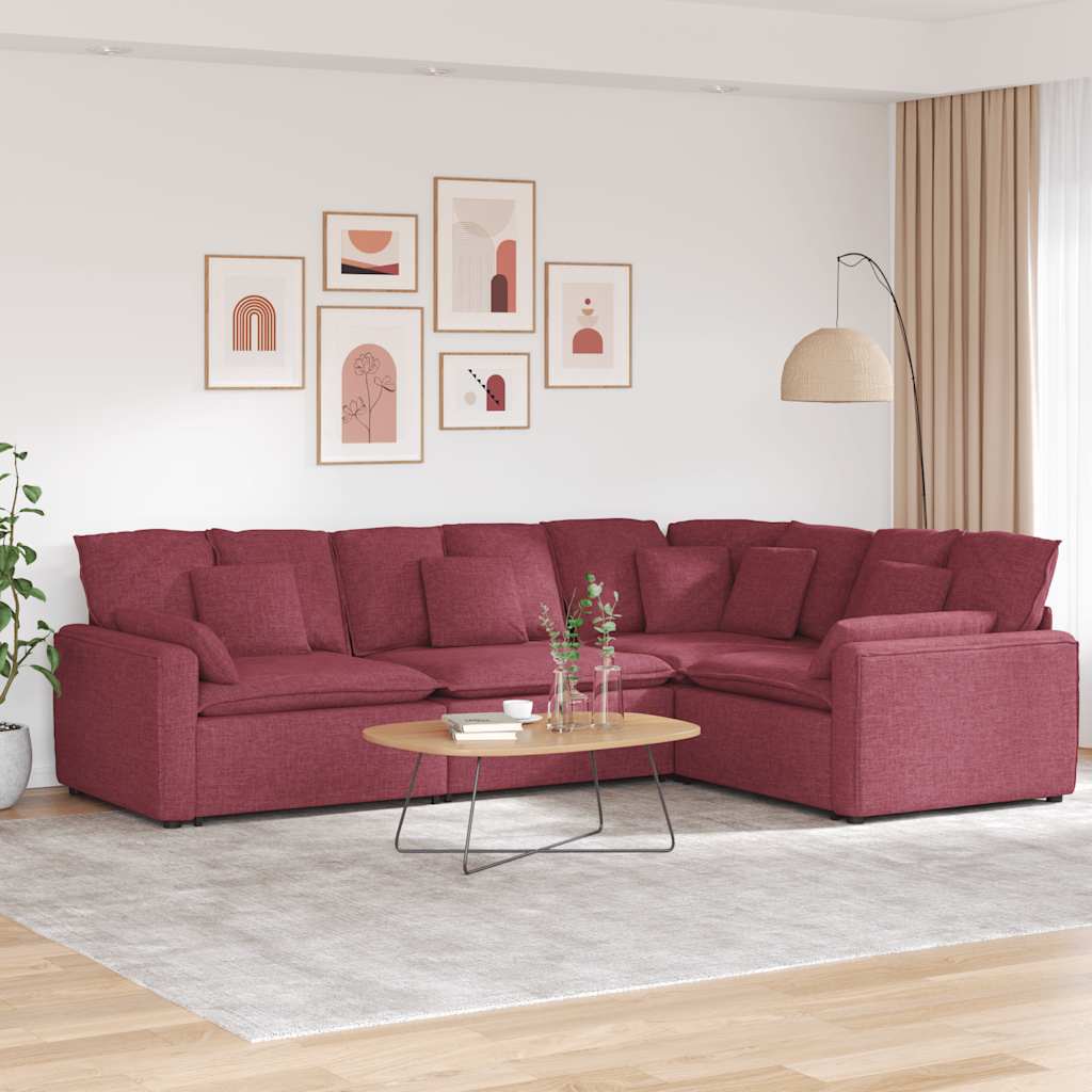 Modulares Sofa mit Kissen Stoff Weinrot