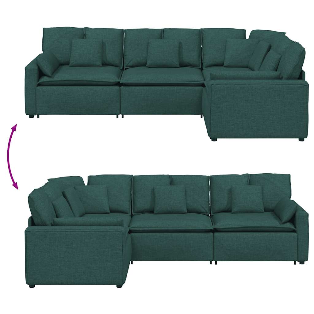 Modulares Sofa mit Kissen Stoff Dunkelgrün