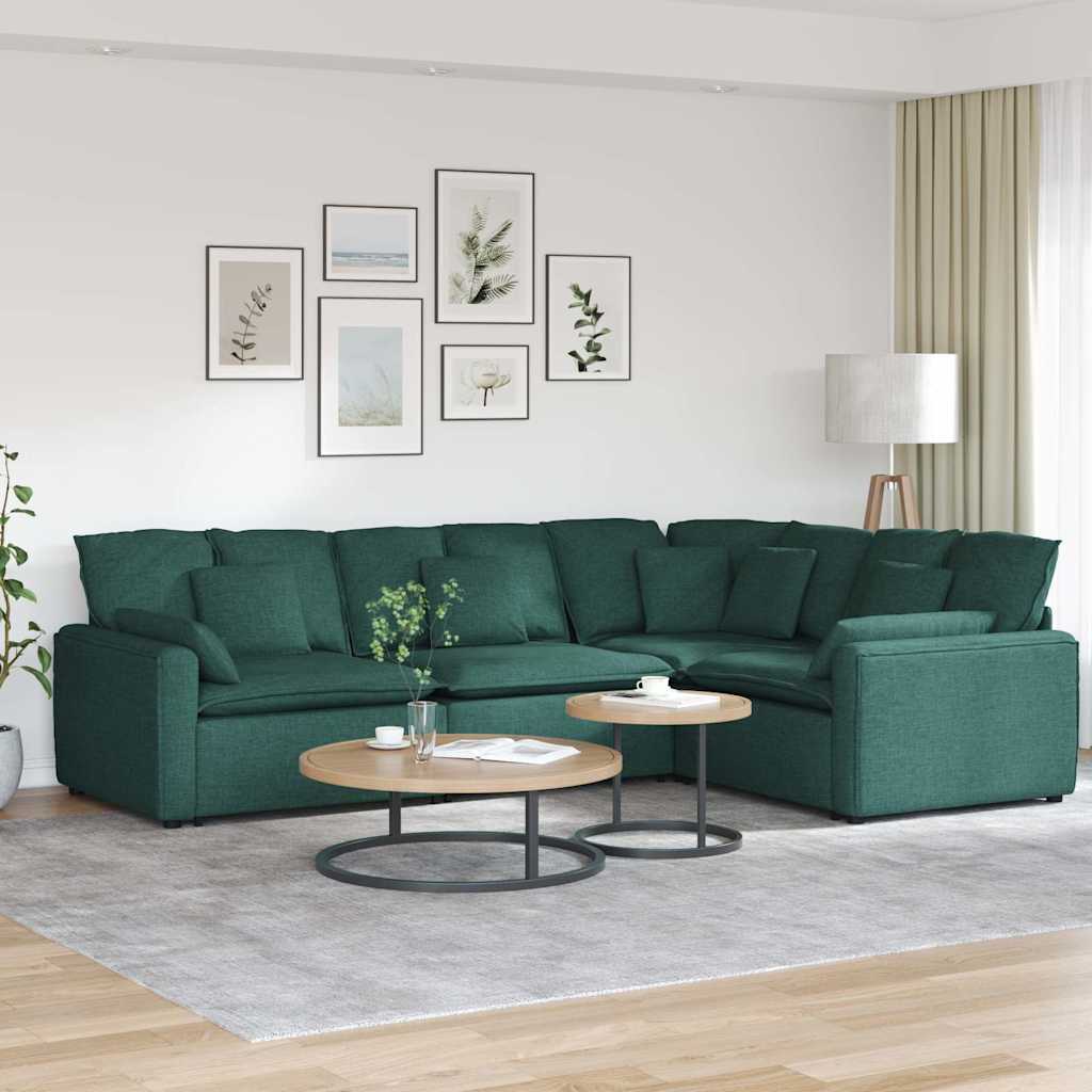 Modulares Sofa mit Kissen Stoff Dunkelgrün