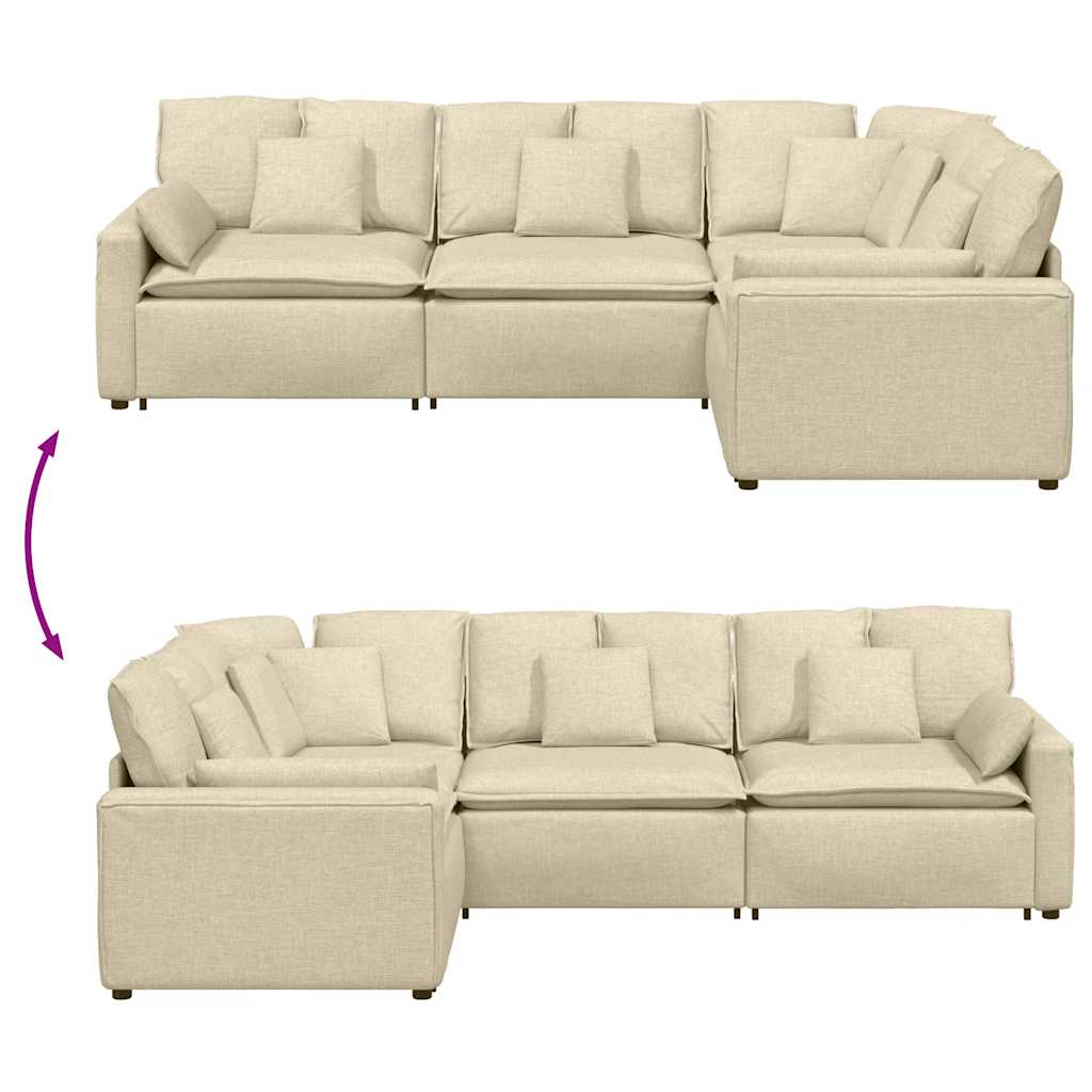 Modulares Sofa mit Kissen Stoff Creme