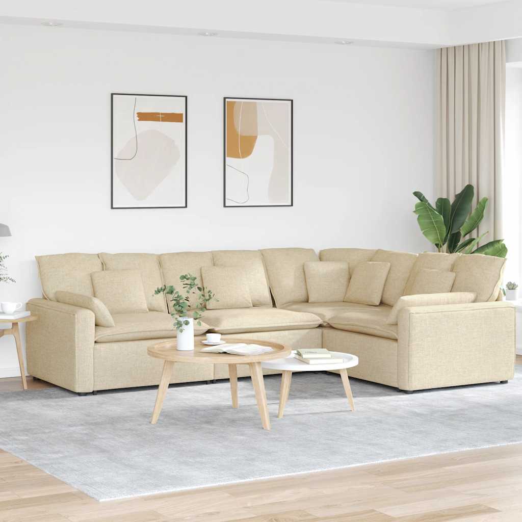 Modulares Sofa mit Kissen Stoff Creme