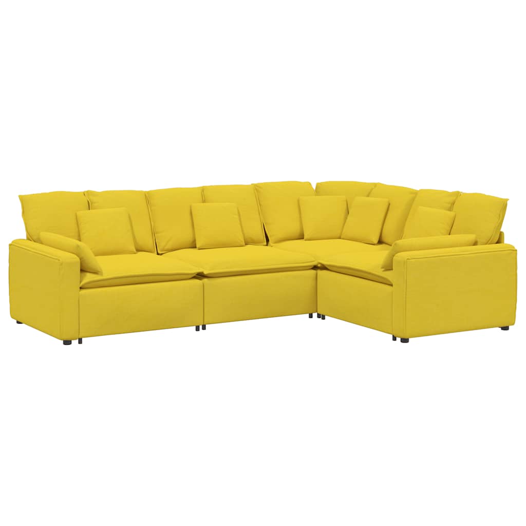 Modulares Sofa mit Kissen Stoff Hellgelb