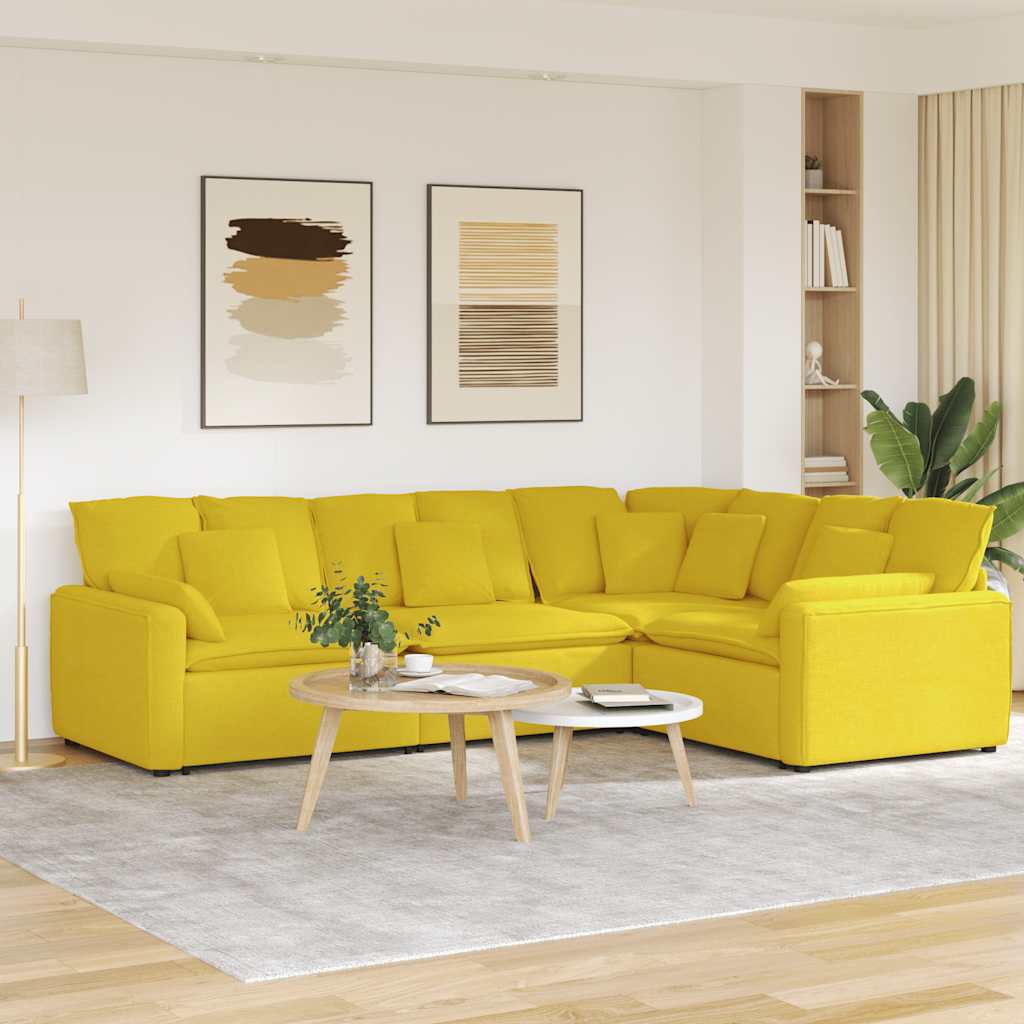 Modulares Sofa mit Kissen Stoff Hellgelb