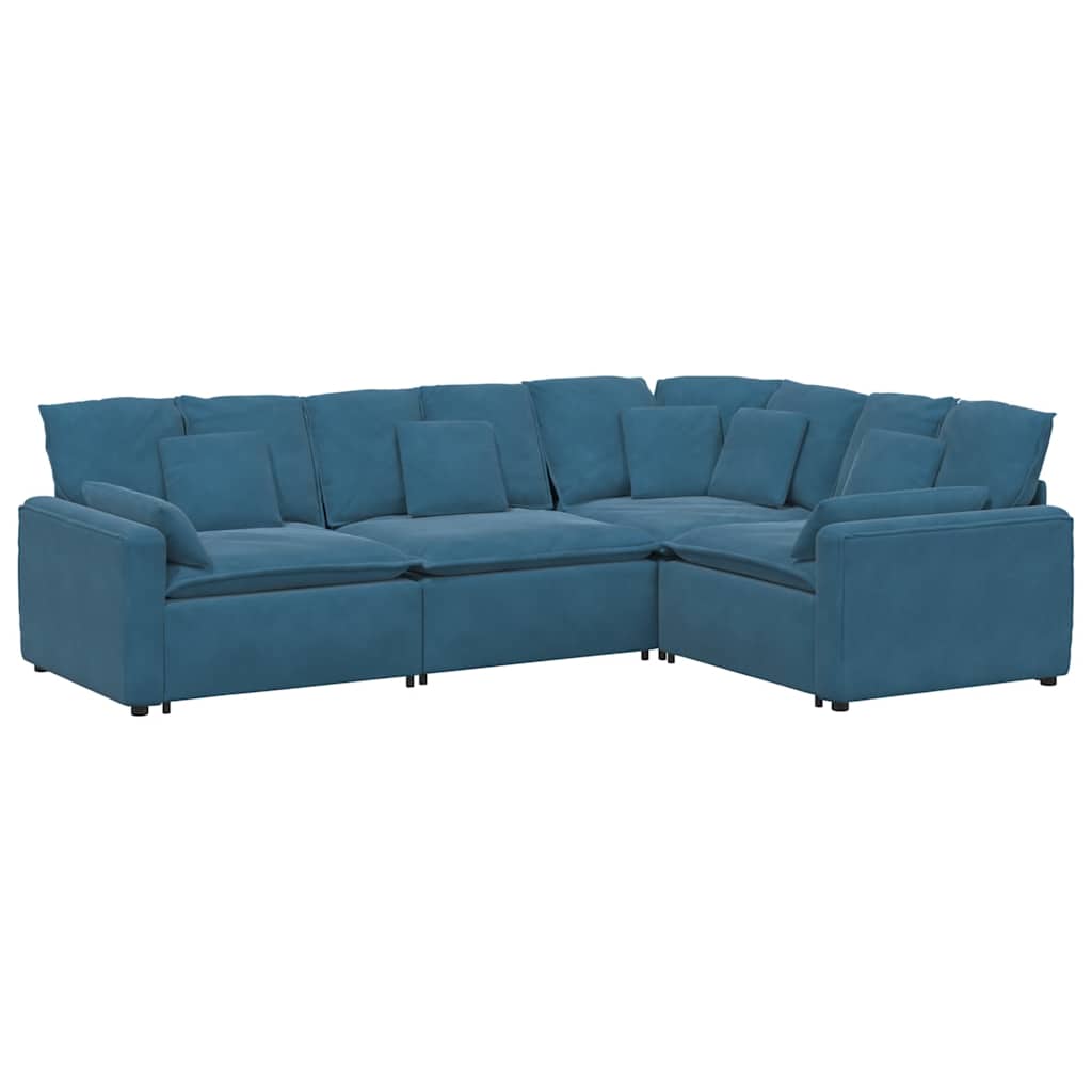 Modulares Sofa mit Kissen Samt Blau