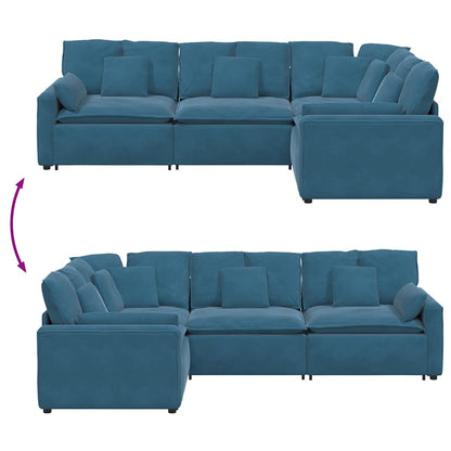 Modulares Sofa mit Kissen Samt Blau