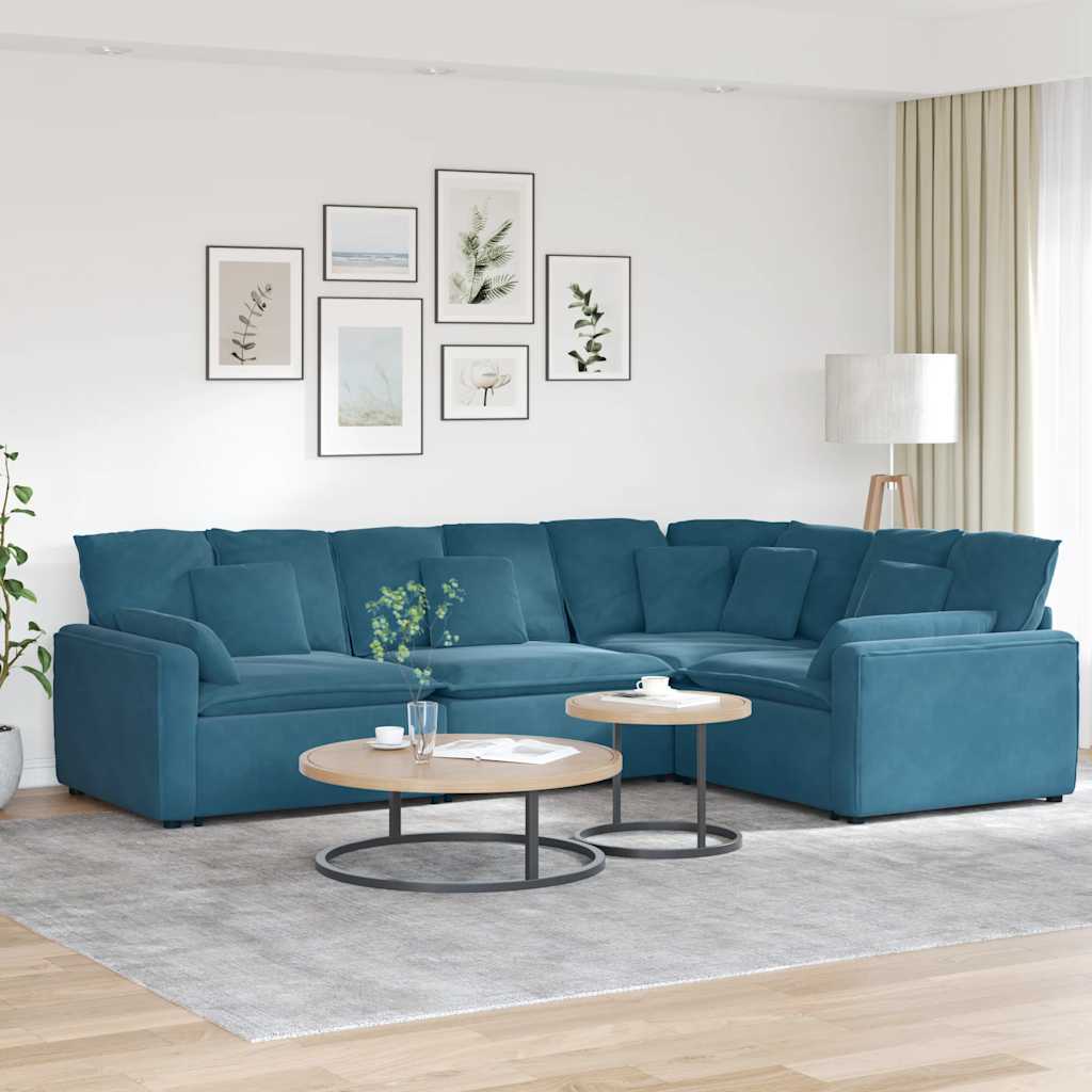 Modulares Sofa mit Kissen Samt Blau