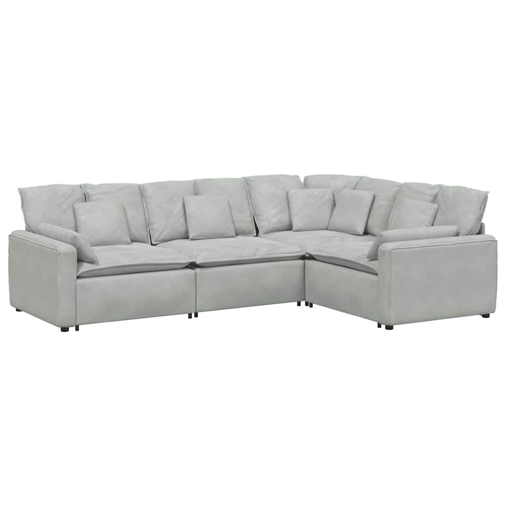 Modulares Sofa mit Kissen Samt Hellgrau