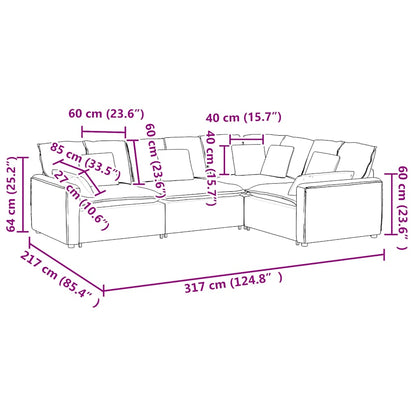 Modulares Sofa mit Kissen Cordstoff Creme