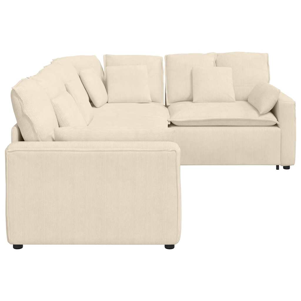 Modulares Sofa mit Kissen Cordstoff Creme