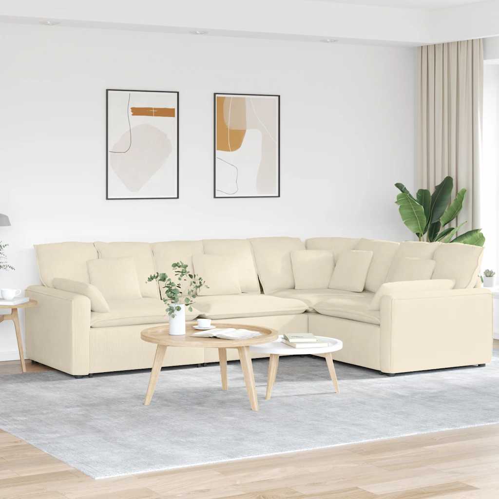Modulares Sofa mit Kissen Cordstoff Creme