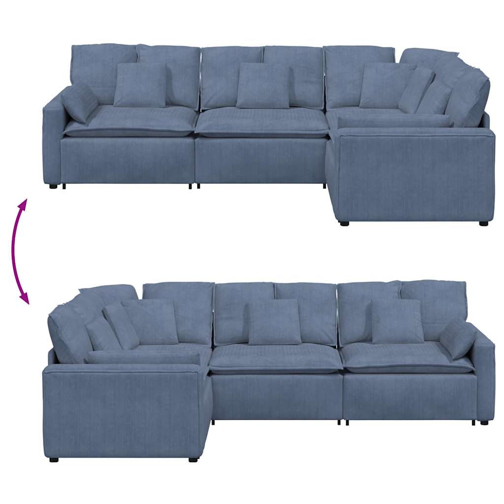 Modulares Sofa mit Kissen Cordstoff Blau