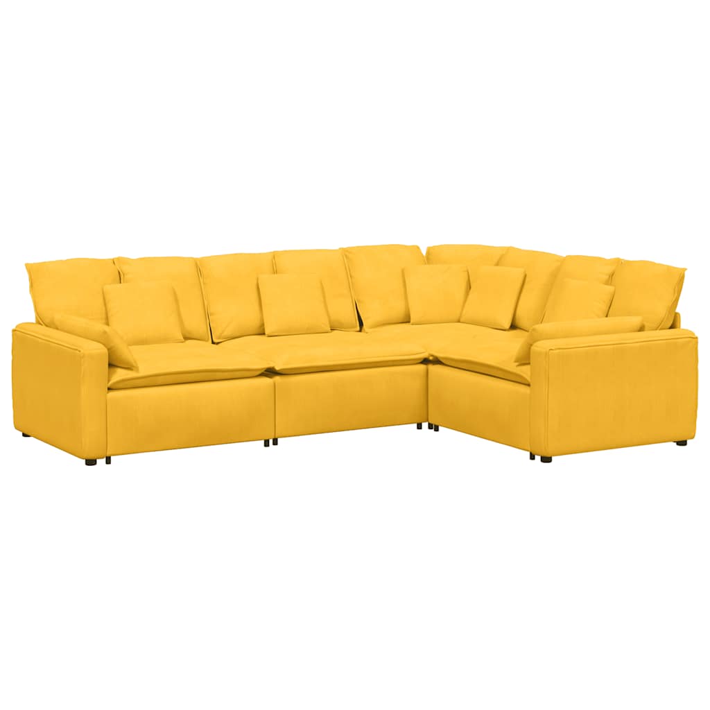 Modulares Sofa mit Kissen Cordstoff Hellgelb