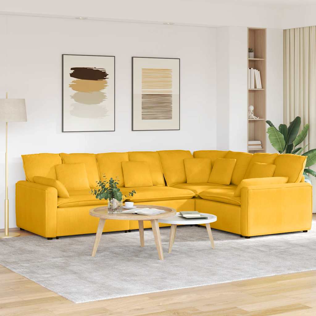 Modulares Sofa mit Kissen Cordstoff Hellgelb