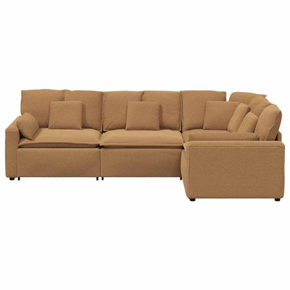 Modulares Sofa mit Kissen Stoff in Lammwolloptik Beige