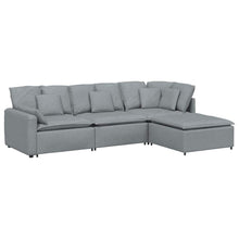 Modulares Sofa mit Fußhocker Kissen Stoff Hellgrau
